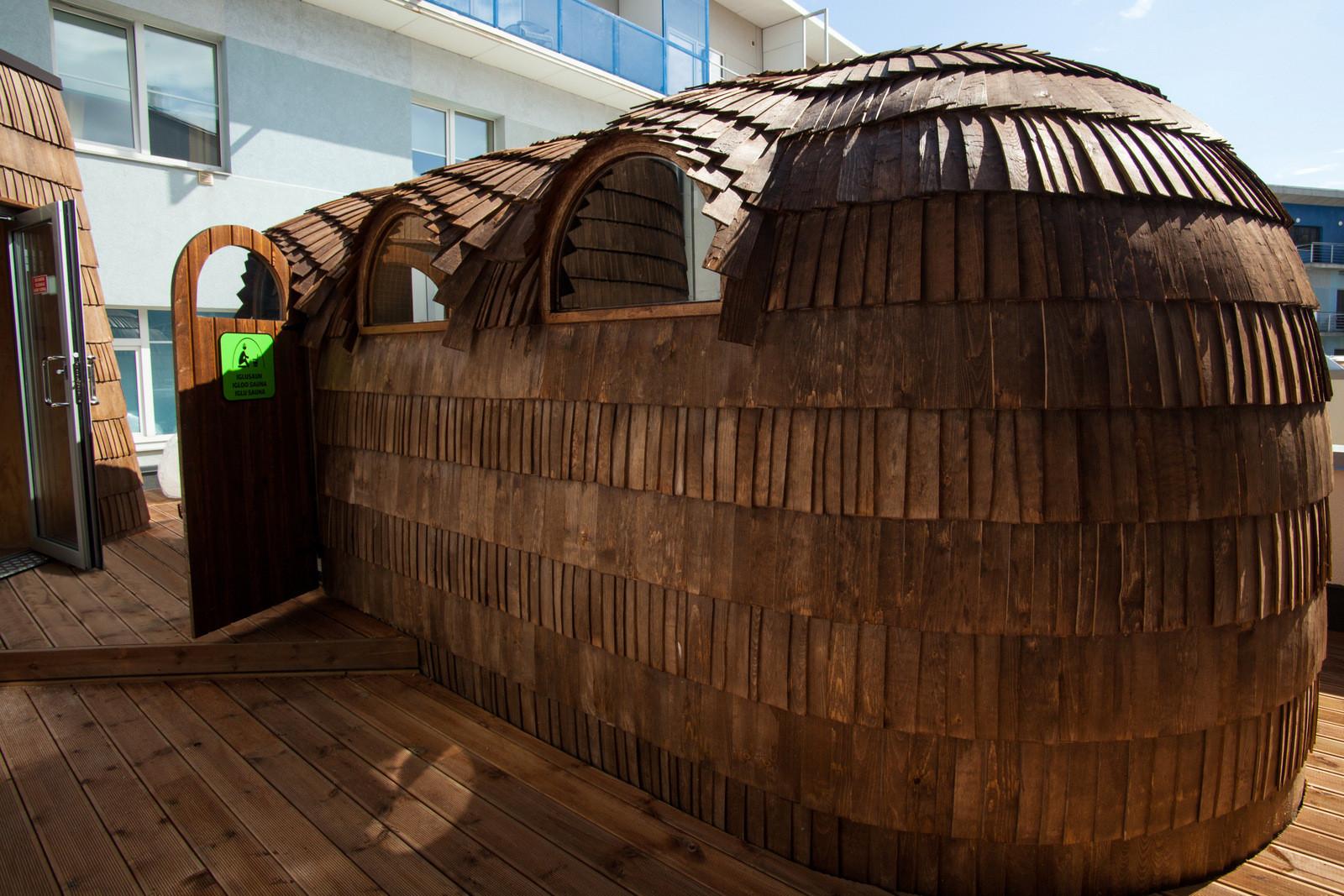 Viking teepee sauna, located outside on the roof