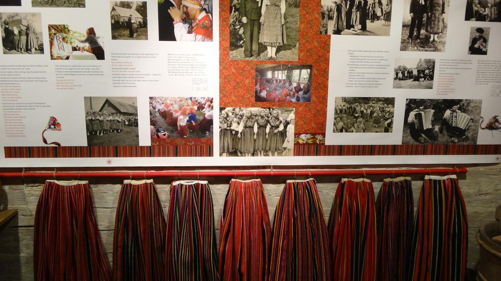 Colourful Kihnu skirts in Kihnu museum